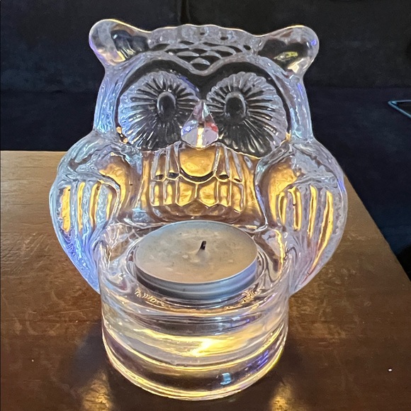 Clear Glass Owl votive candle holder - Picture 2 of 6